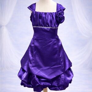Elegant Purple Satin Dress with Rosette Details